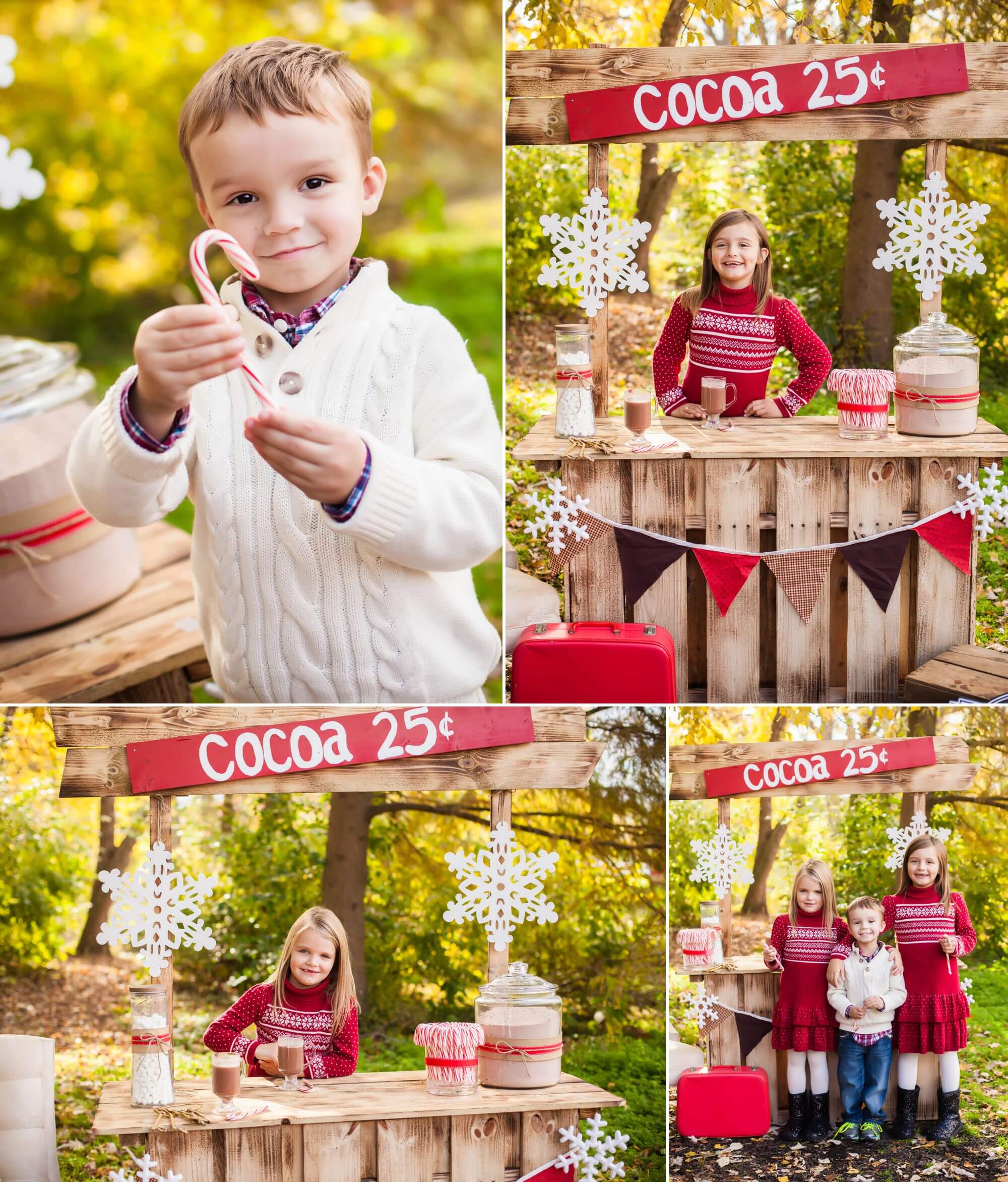 Family Photographer in Columbus, Ohio captures kids with Hot Cocoa stand at Gantz Park with Santa Claus