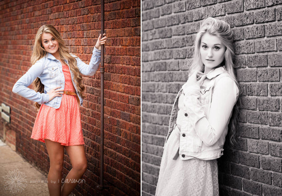 Senior Portraits Columbus Ohio girl on brick wall