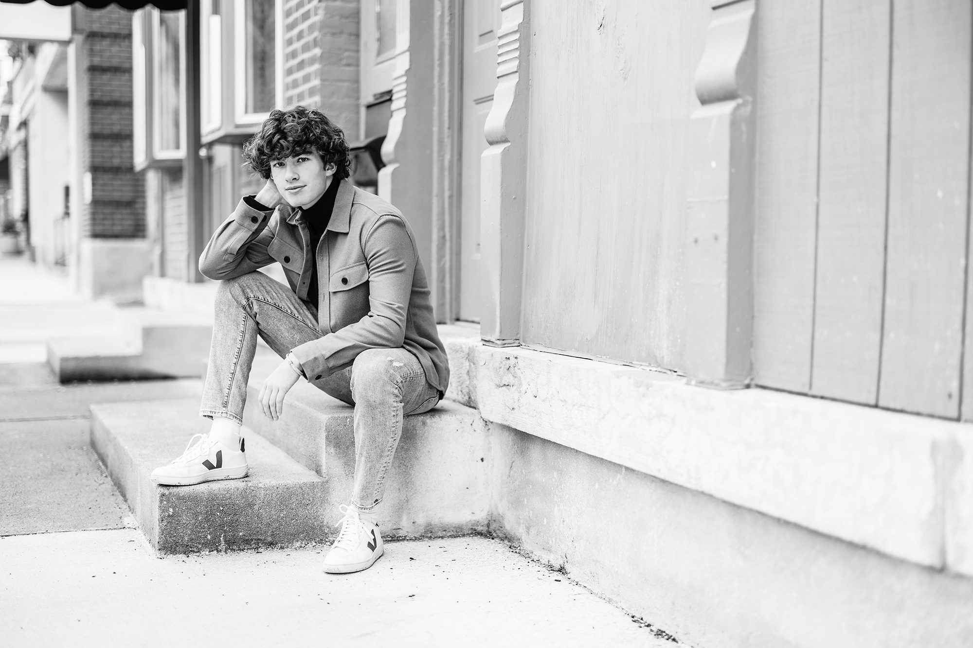 Carmilla Jane Photography black and white senior photoshoot of a guy in Columbus, OH